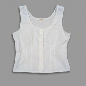 John Galt California White Button-Down Cropped Tank Top Scalloped Trim - OS